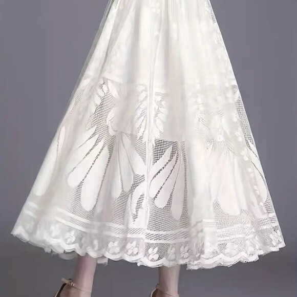 NEW! ELEGANT Lace A LINE FLOWY SKIRT SZ L - Picture 5 of 6